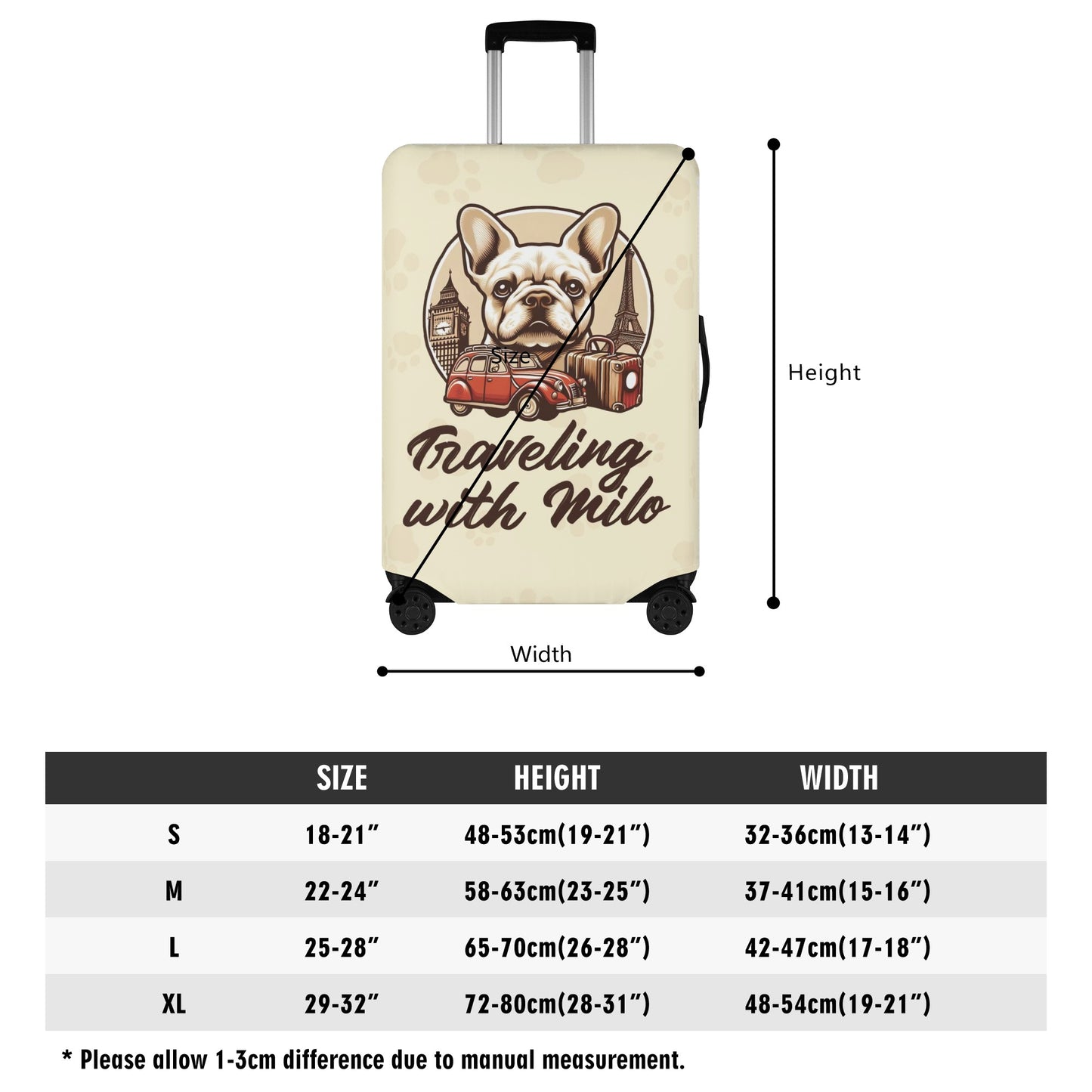 Personalized Luggage Cover  with Frenchie Name - Luggage Cover
