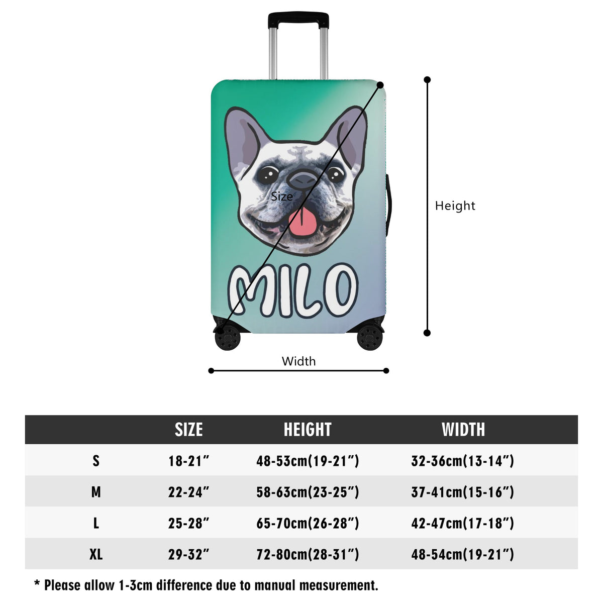 Housse de bagage personnalisée avec le nom du bouledogue français - Housse de bagage