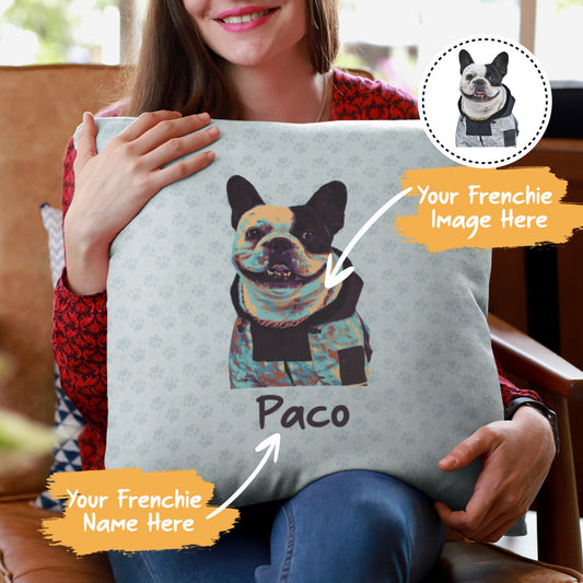 Custom Pillow with Frenchie Photo - Watercolor Style