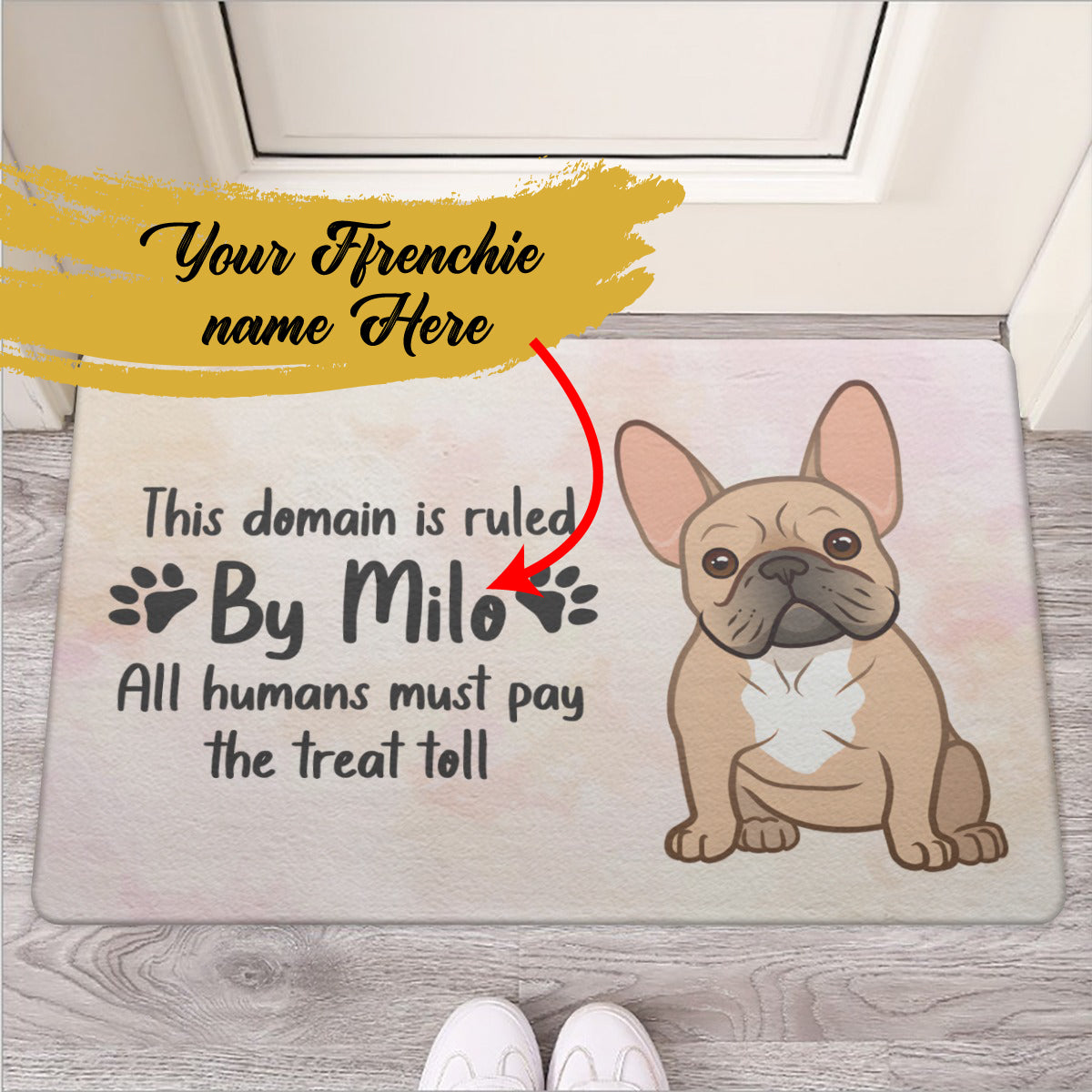 Personalized Pup Welcome Mat – Frenchie Name Rug - Main Image