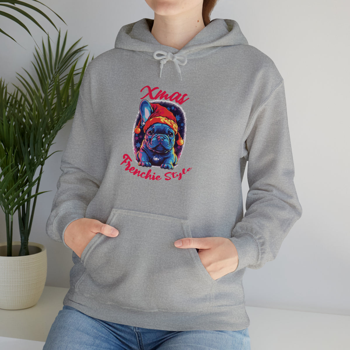 Sweat à capuche unisexe style Frenchie de Noël