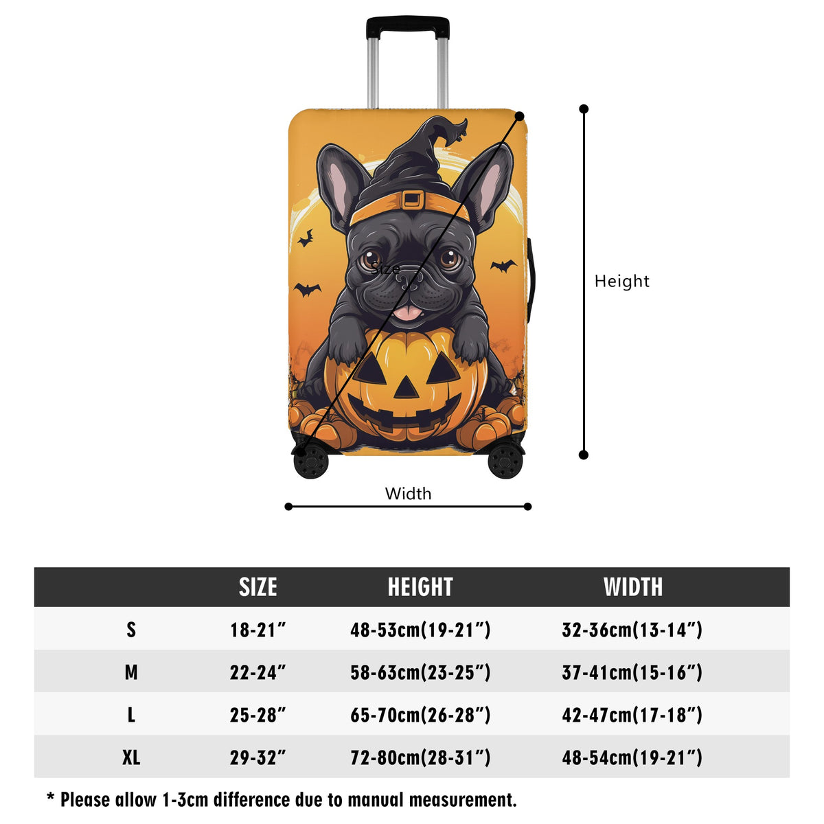 Halloween vibes Luggage Cover size chart