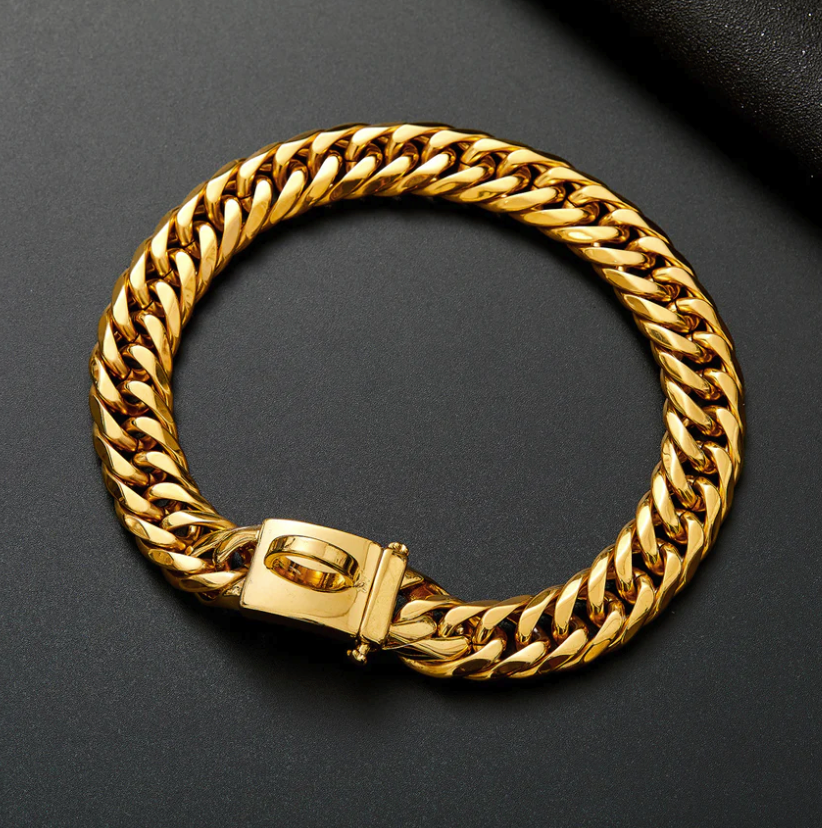 Luxury French Bulldog Chain Collar Stainless Steel 18K Gold Plated