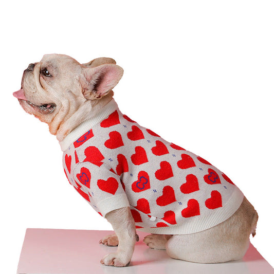 Hearts - Winter Sweater for French Bulldog (WJ09) - Frenchie Bulldog Shop