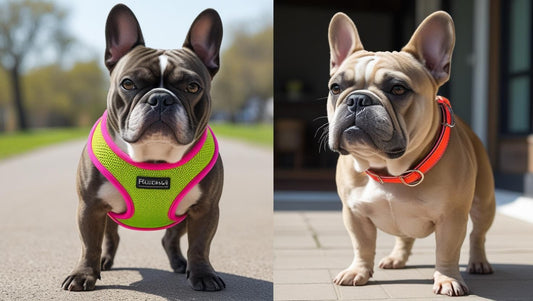 French Bulldog on Collar vs Harness