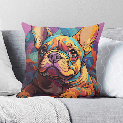 Vibrantly Colorful Frenchies Lovers Pillow Cover