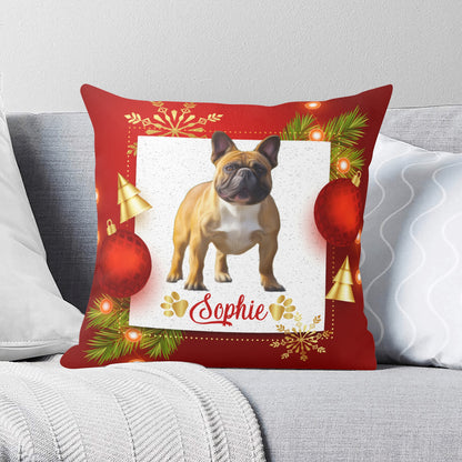 Personalized Christmas Pillow with Frenchie Name and Image