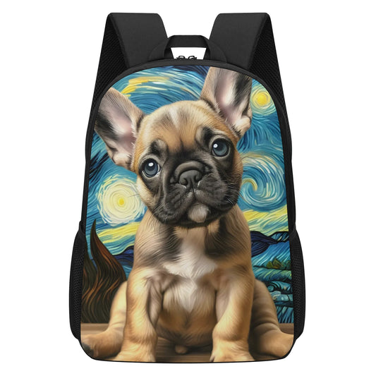 french bulldog jansport backpack Trans 17" SuperMax Fierce Frenchies Pink Dog Print Fashion tab zipper pulls make it easy to grab and go Custom 17 Inch School Backpack