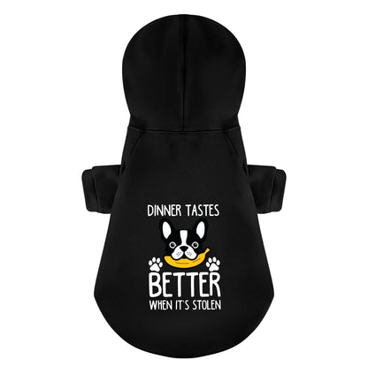 La cena sabe mejor cuando te la roban: sudaderas personalizadas de bulldog francés con frases divertidas: elegantes, acogedoras y de primera calidad, 100 % algodón.
