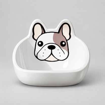 PawLo French Bulldog Adjustable Ceramic Bowl with Table – Dog Feeding Station with Dual Non-Slip Mat