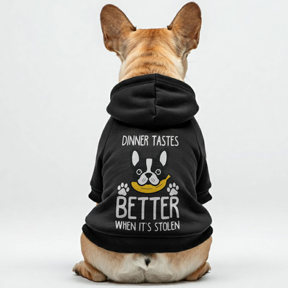 La cena sabe mejor cuando te la roban: sudaderas personalizadas de bulldog francés con frases divertidas: elegantes, acogedoras y de primera calidad, 100 % algodón.
