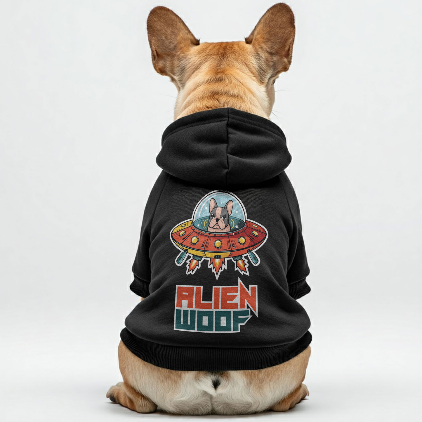 Alien Woof - Sudadera con capucha personalizada de bulldog francés con frases divertidas: elegante, acogedora y de primera calidad, 100 % algodón.