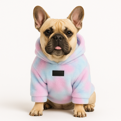 Furora Frenchie Human Matching Hoodie – Rainbow Tie-Dye Plush Sweatshirt for Dog and Owner