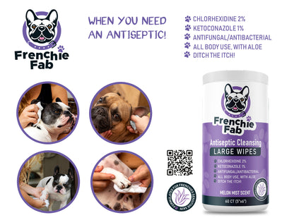 Frenchie Antiseptic Large Cleaning Wipes – Aloe Antifungal Gentle Skin Care (Frenchie Fab)