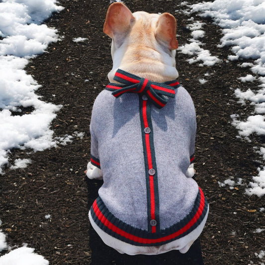 Pull en tricot Frenchie - Noir avec motif ruban rouge