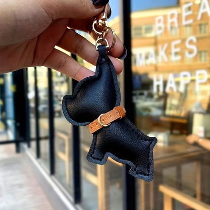 Frenchie-Shape-Faux-Leather-Keychain