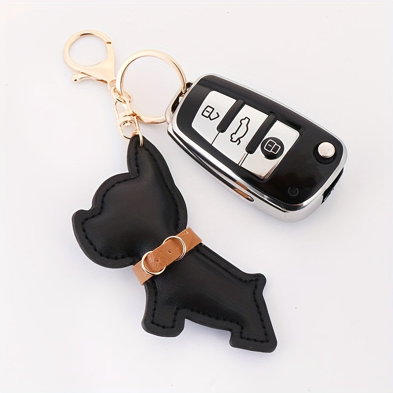 Frenchie-Shape-Faux-Leather-Pendant-Keychain