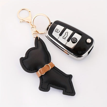 Frenchie-Shape-Faux-Leather-Pendant-Keychain