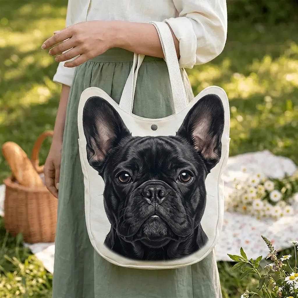 Premium French Bulldog Canvas Bag – Cute Frenchie-Shaped Shoulder Bag