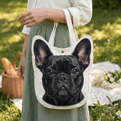 Premium French Bulldog Canvas Bag – Cute Frenchie-Shaped Shoulder Bag