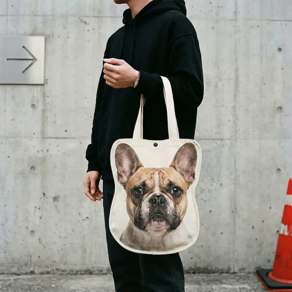 Premium French Bulldog Canvas Bag – Cute Frenchie-Shaped Shoulder Bag