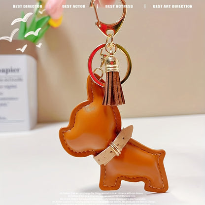 Frenchie faux leather keychain