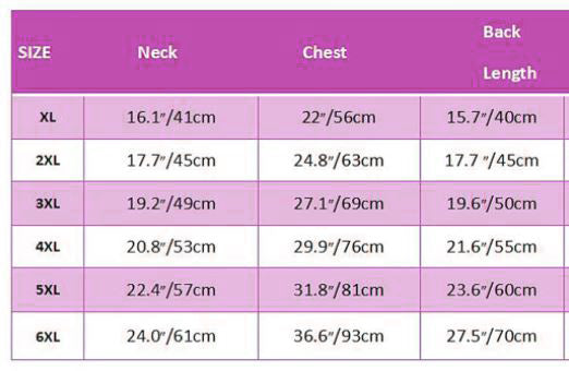 FrostGlow Frenchie Winter Jacket size table