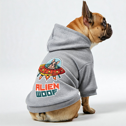 Alien Woof - Sudadera con capucha personalizada de bulldog francés con frases divertidas: elegante, acogedora y de primera calidad, 100 % algodón.