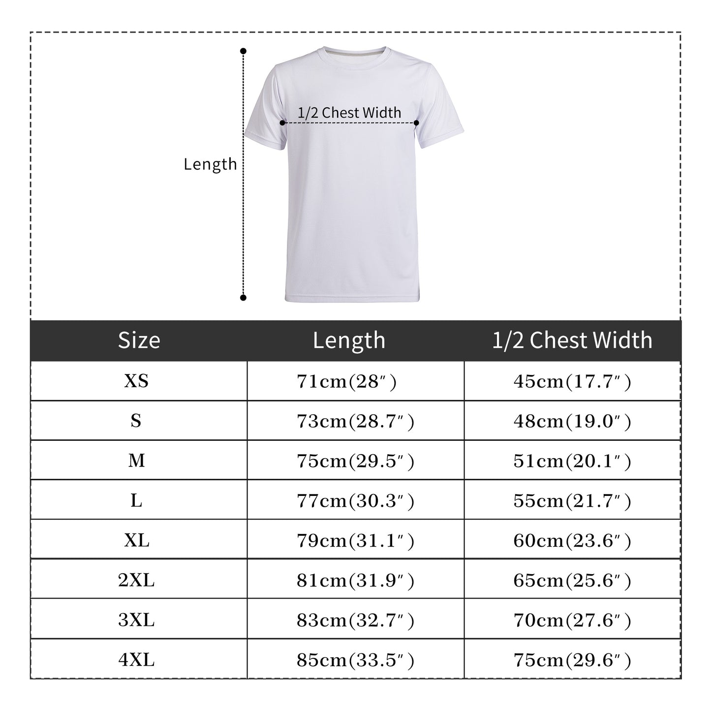 Halloween T-Shirts for Frenchies Lovers size chart