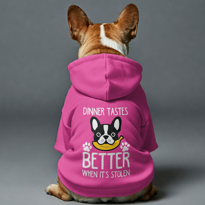 La cena sabe mejor cuando te la roban: sudaderas personalizadas de bulldog francés con frases divertidas: elegantes, acogedoras y de primera calidad, 100 % algodón.
