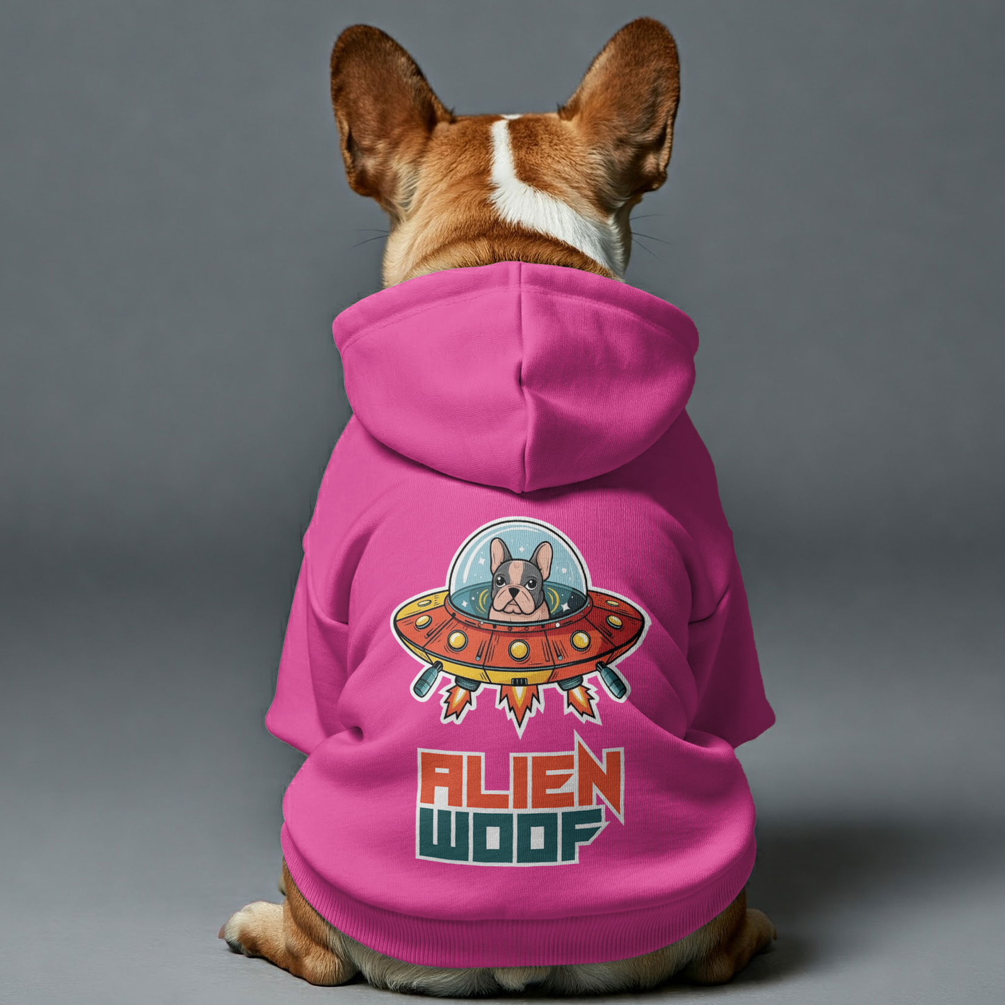 Alien Woof - Sudadera con capucha personalizada de bulldog francés con frases divertidas: elegante, acogedora y de primera calidad, 100 % algodón.