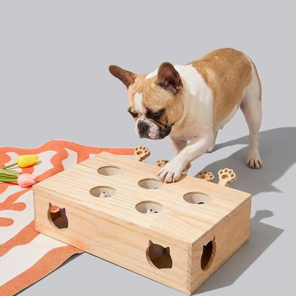 PawMole French Bulldog Wooden Puzzle Toy – Interactive Hide-and-Seek Mouse Enrichment Game