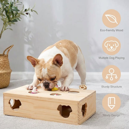 PawMole French Bulldog Wooden Puzzle Toy – Interactive Hide-and-Seek Mouse Enrichment Game