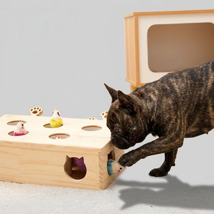 PawMole French Bulldog Wooden Puzzle Toy – Interactive Hide-and-Seek Mouse Enrichment Game