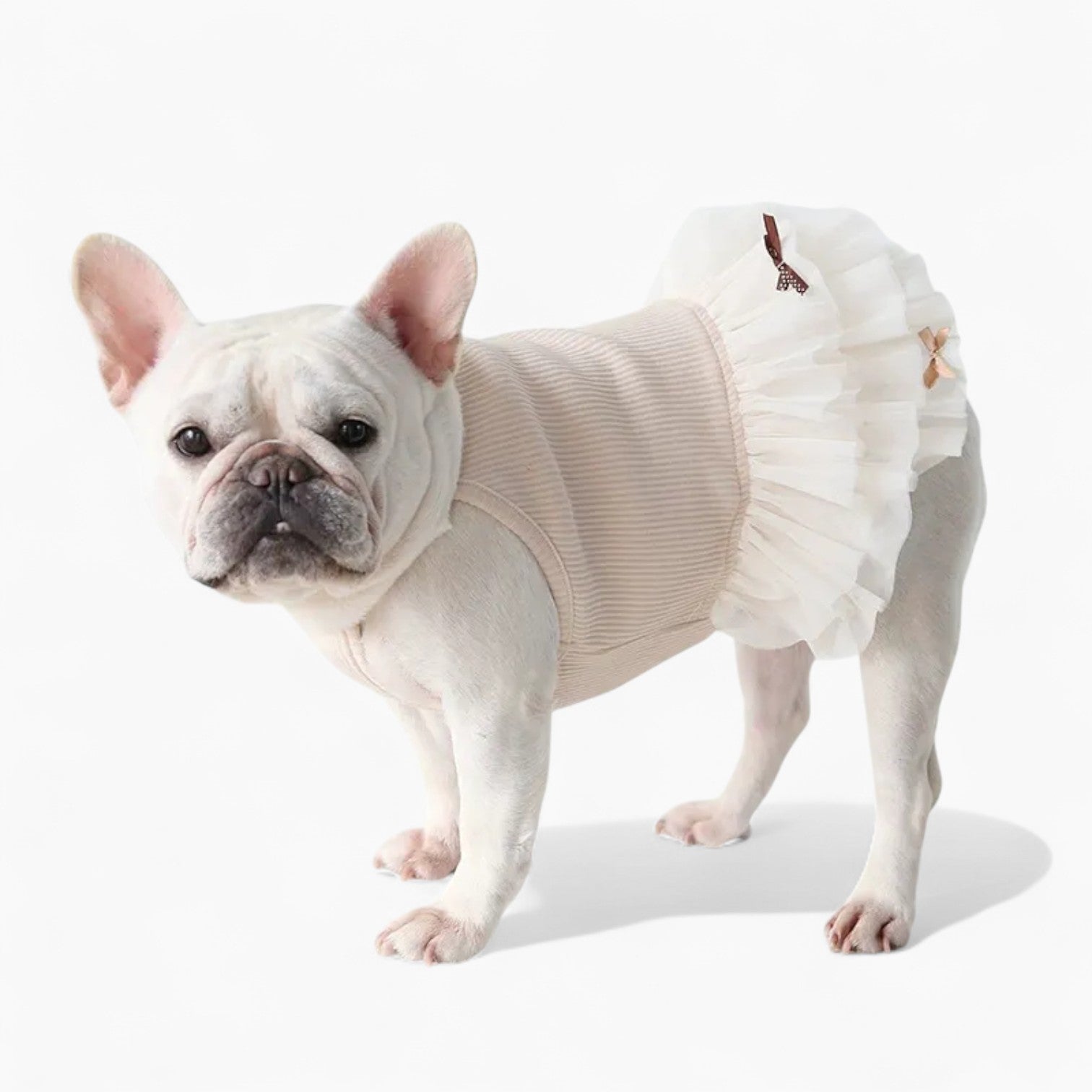 white dog dress PetStyle Frenchie Princess Dress – Soft Elegant Skirt Dog Outfit