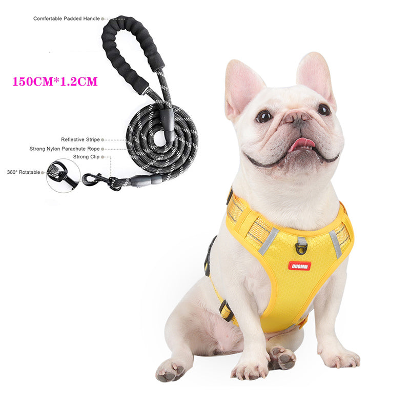 Premium-Frenchie-Harness-Vest-Adjustable-with-Safety-Reflective-Lead-Straps-(WS 0723)-Frenchie.shop