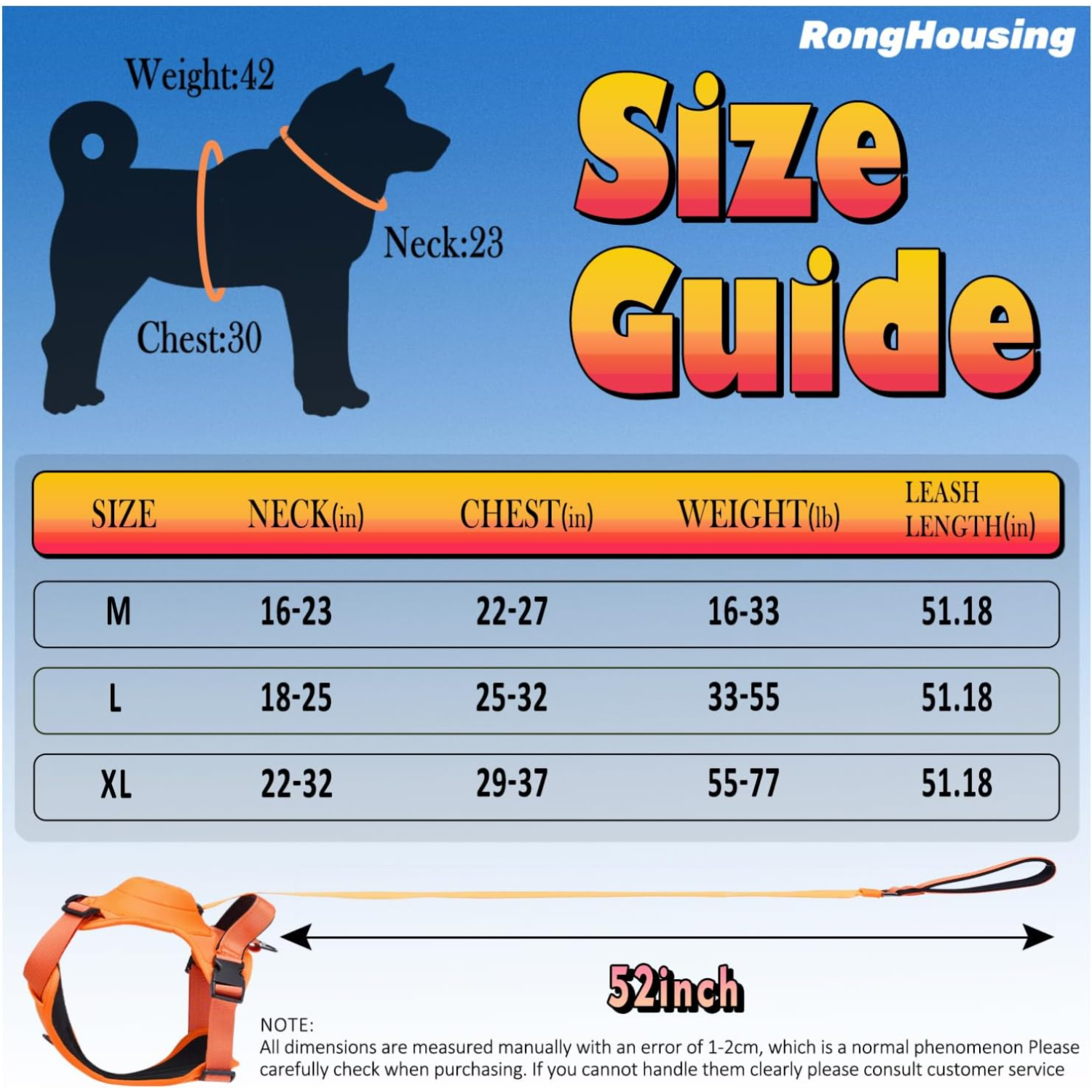all-in-one dog harness and leash size chart