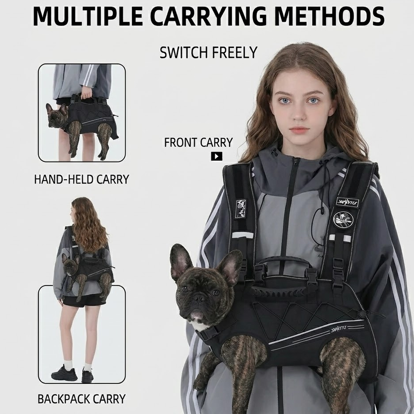 PawLift Frenchie Ergonomic Carrier Backpack – Hands-Free Front & Back Dog Carry Vest with Lumbar Support