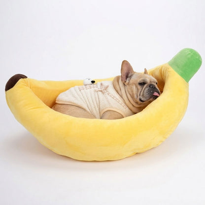 PeelNest Frenchie Banana Bed – Cozy Plush Fruit-Shaped Sleeping Cushion