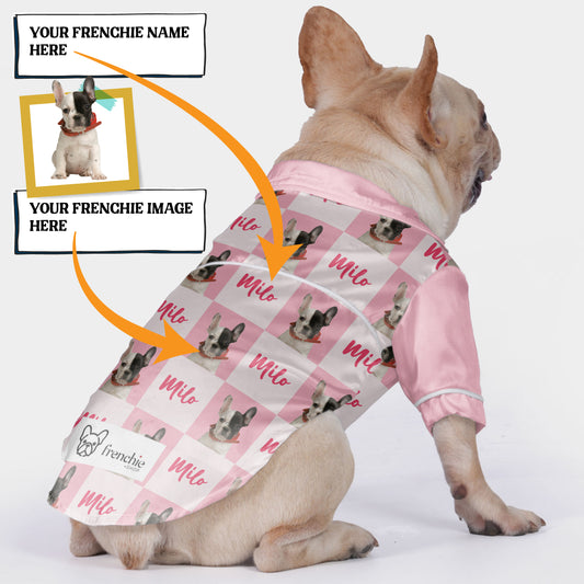 Pyjama bouledogue français personnalisé avec le nom et l'image de votre chien