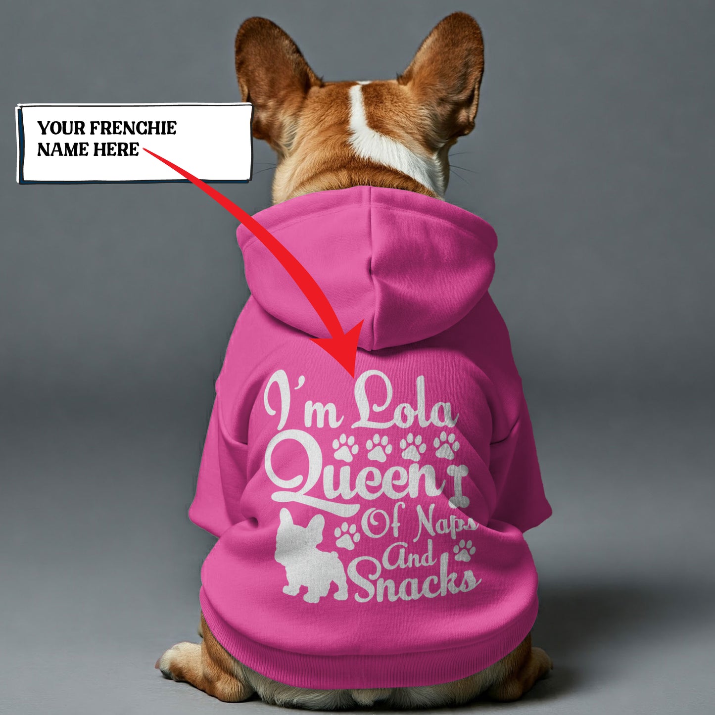 Sudadera con capucha personalizada de bulldog francés con frases divertidas y nombre personalizado: elegante, acogedora y de primera calidad, 100 % algodón.