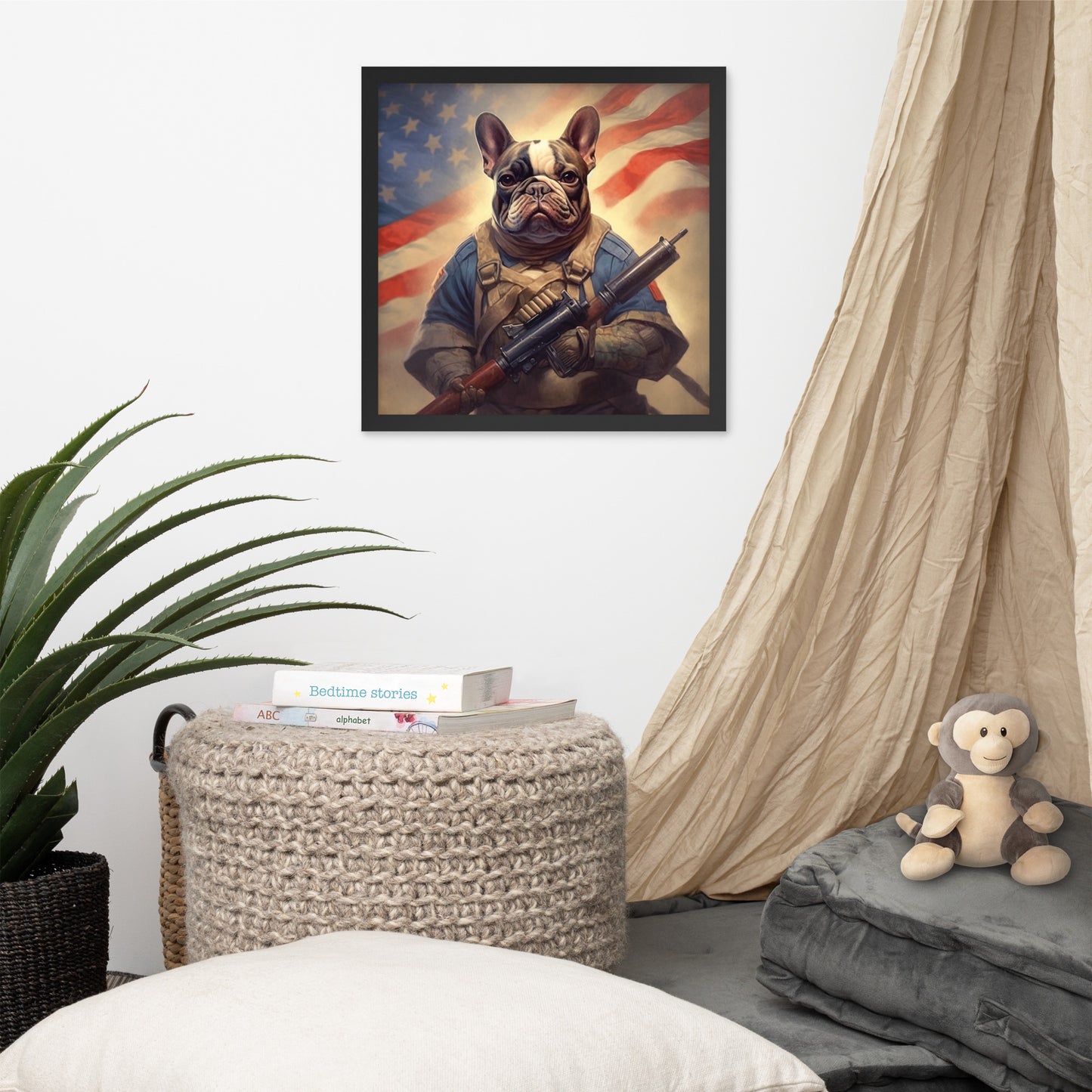 Soldier Frenchie Framed Poster - A Bravery and Artistic Choice for Pet Lovers and Country Force Admirers