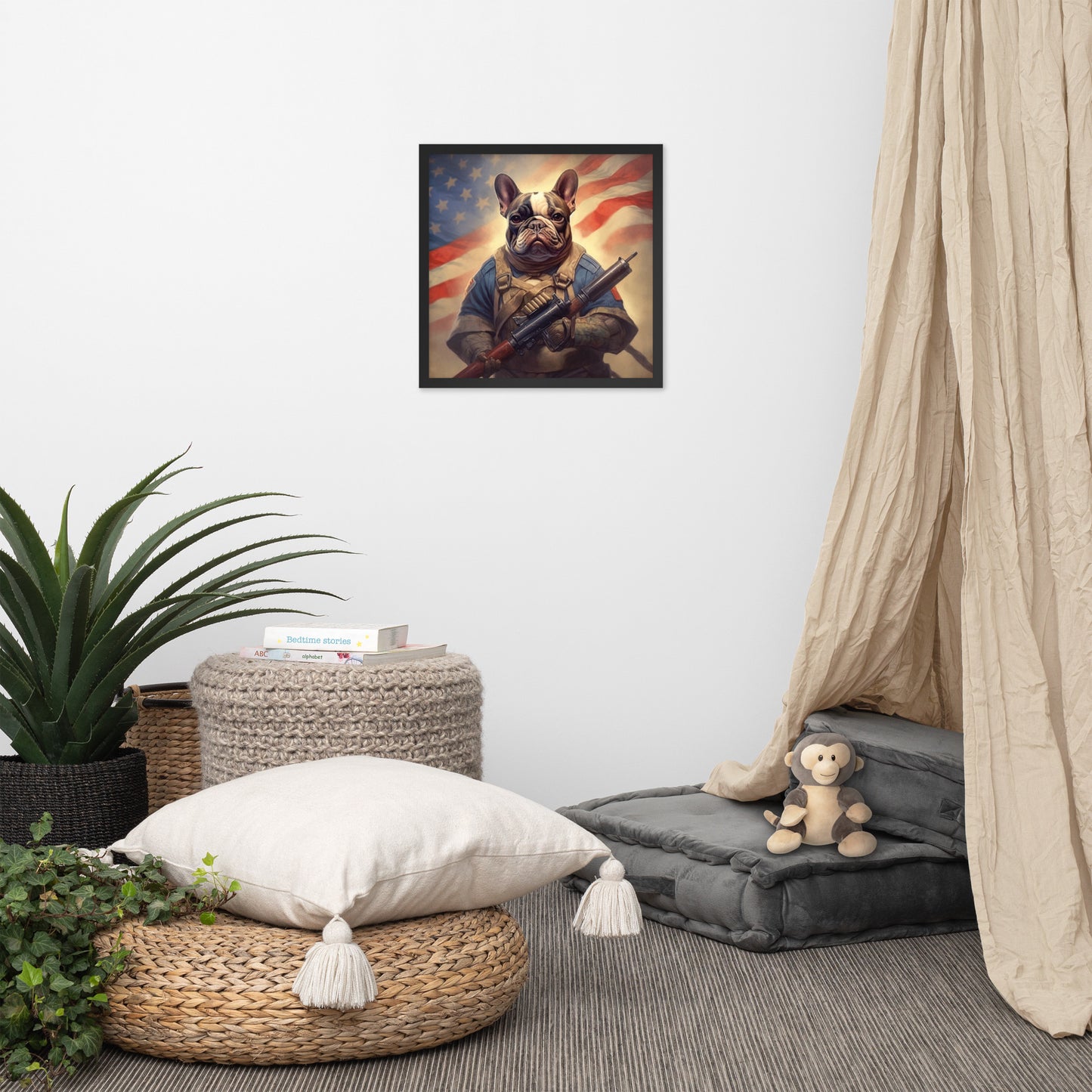 Soldier Frenchie Framed Poster - A Bravery and Artistic Choice for Pet Lovers and Country Force Admirers