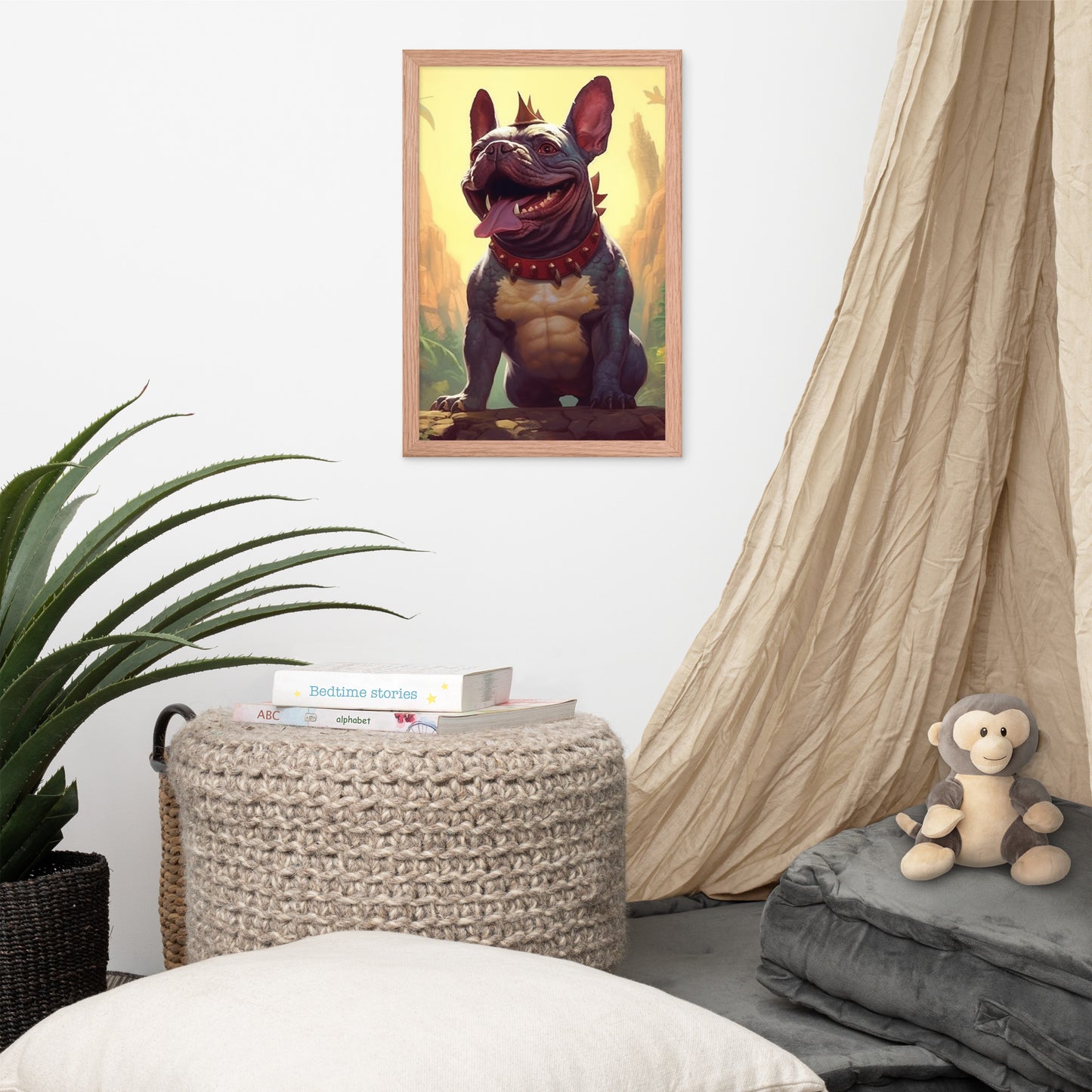 Dinosaur Frenchie Framed Poster - A Roaringly Cute and Artistic Choice for Pet Lovers and Dinosaur Enthusiasts