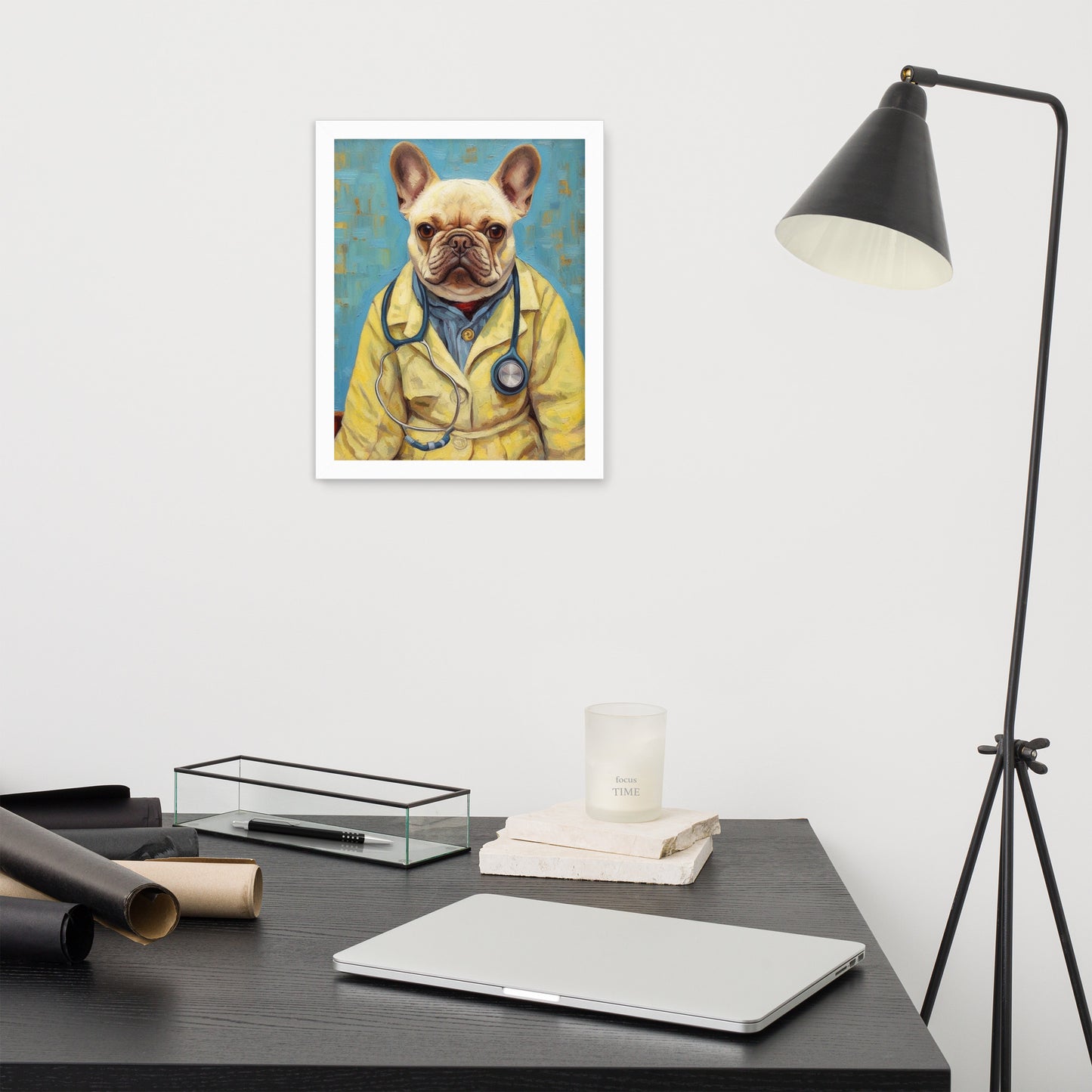 Doctor Frenchie Framed Poster - A Caring and Artistic Choice for Pet Lovers and Medical Professionals