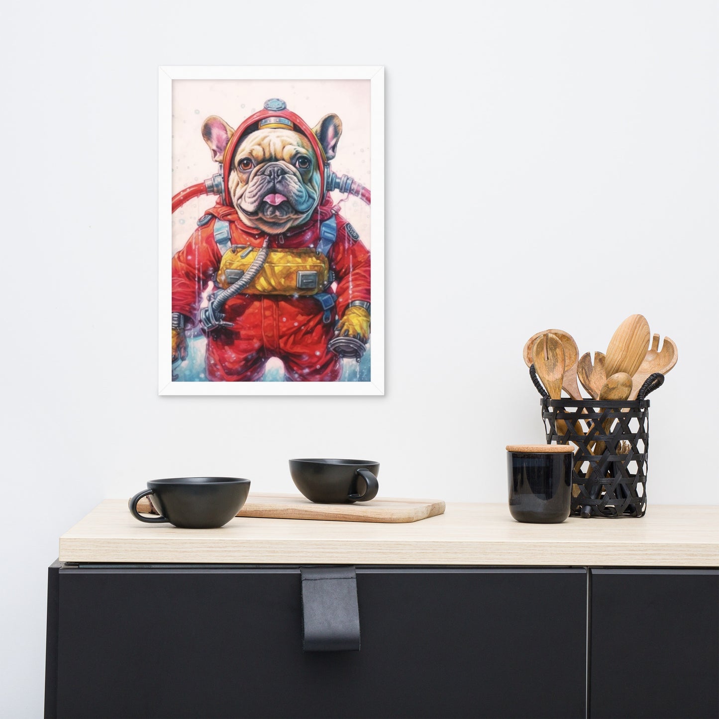 Firefighter Frenchie Framed Poster - A Courageous and Artistic Choice for Pet Lovers and Fire Service Admirers