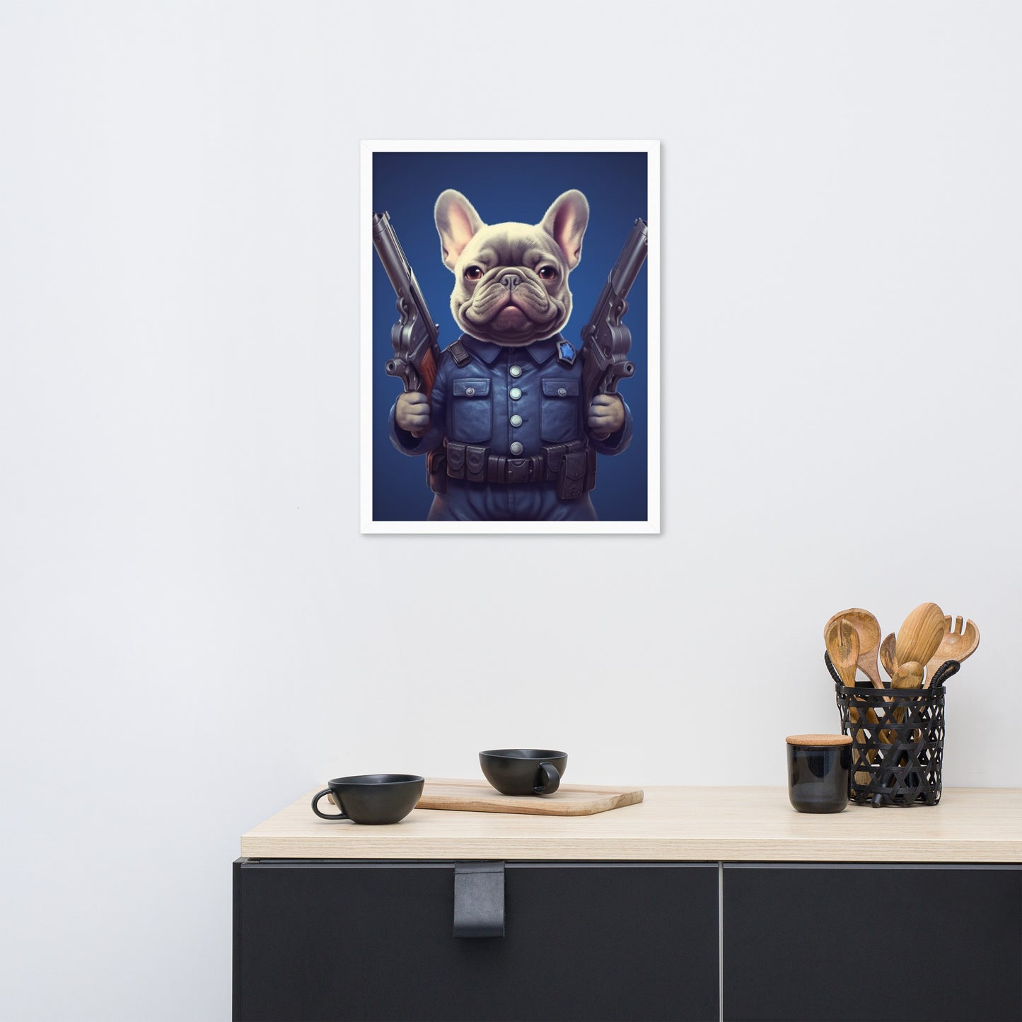 Policeman Frenchie Framed Poster - A Brave and Artistic Choice for Pet Lovers and Law Enforcement Admirers
