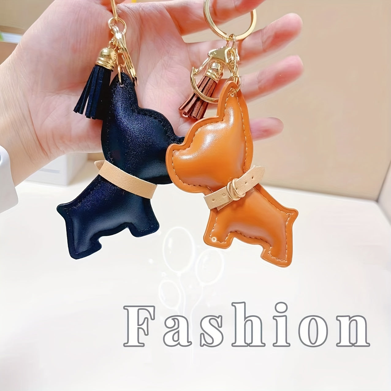 Faux Leather French Bulldog Keychain Pendant