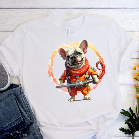 Firefighter Frenchie T-Shirt - Bridging Brave Service with Canine Charm