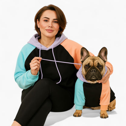 Pawver Frenchie Human Matching Hoodie – Soft Colorblock Loose Fit Sweatshirt for Dog and Owner